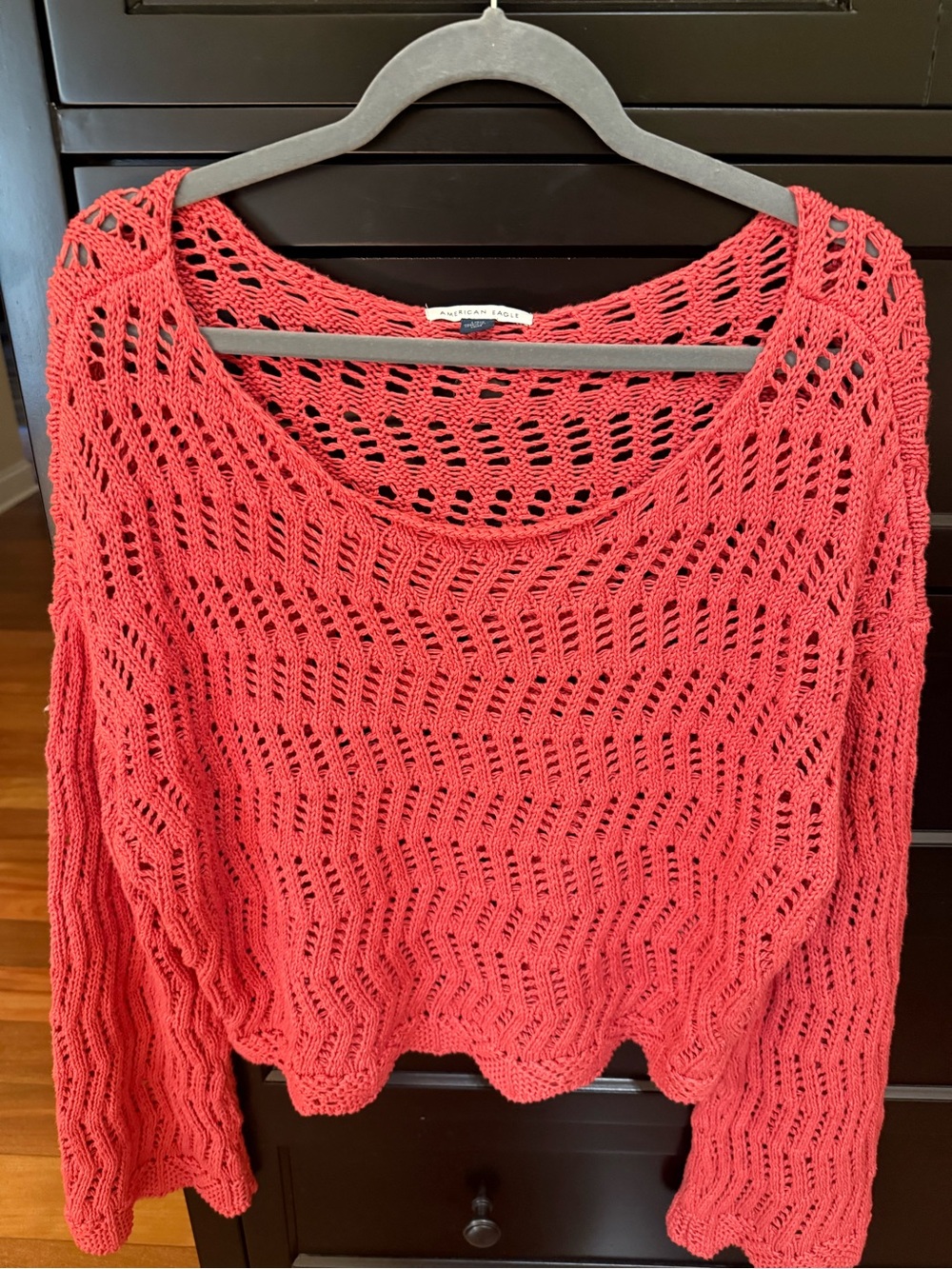 American Eagle Outfitters Open-Weave Coral Scoop Neck Sweater